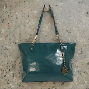 Michael Kors  Large Patent Leather Tote Teal  Pristine